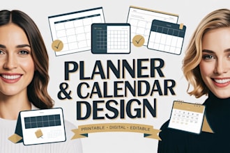 design custom printable and digital planner, journal, monthly or yearly calendar