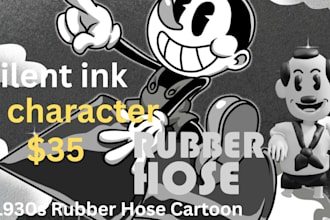 create vintage 1930s rubber hose cartoon character for logo, game, and animation