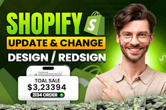 design shopify website edit update redesign shopify dropshipping store