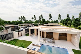 remodel villa complex,contemporary living area, pool renovation, backyard design