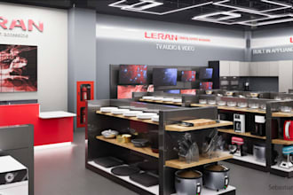 design retail store interior, exterior supermarket bar, coffee shop 3d rendering