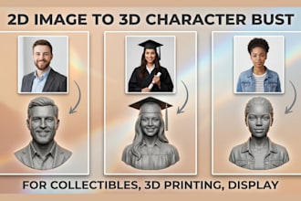 convert 2d to 3d model, sculpt printable 3d bust 3d head portrait realistic face