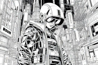 do a cyberpunk high detailed line art