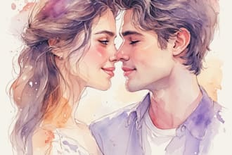paint a beautiful watercolor couple portrait