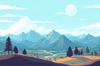 draw a flat vector landscape illustration