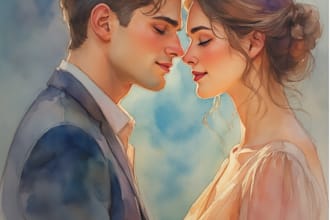 create a couple portrait watercolor painting