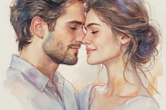 custom amazing watercolor couple portrait