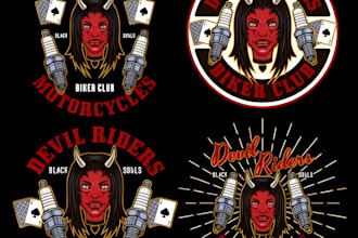 create vector devil biker club emblem logo badge