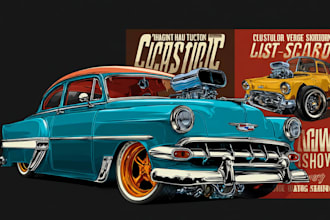 draw classic car illustration for event show tshirt