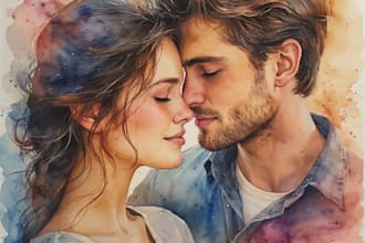 create a couple portrait watercolor painting