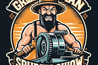 design high quality grinding company mascot logo with t shirt design