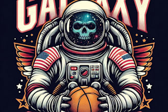 design high quality galaxy astronaut mascot logo with t shirt design