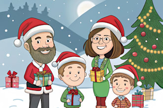 illustration christmas caricature, office holiday caricature