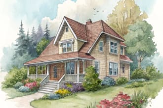 illustrate digital watercolor home portrait illustration