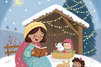 christmas children book illustration, bible illustration
