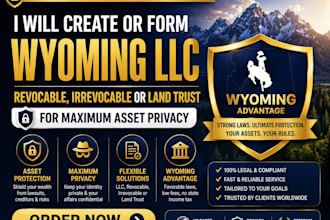 create, form wyoming llc, revocable, irrevocable or land trust for asset privacy