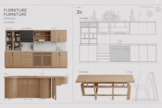 design high quality 2d and 3d shop drawings for furniture and woodworking
