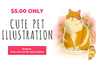 draw a cute cartoon pet portrait in a colorful illustration style
