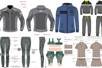 design custom hoodies jacket tech pack streetwear and fashion flat sketch mockup