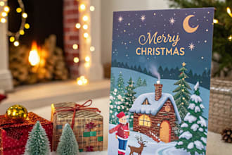 create a beautiful illustrated christmas card