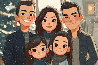 make a couple or family portrait to cartoon vector illustration for valentine