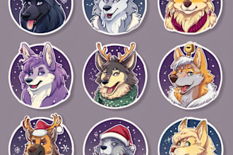 draw furry christmas stickers and festive