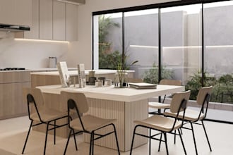 retrofit 3d modern apartment, furniture set, interior layout, cgi kitchen render