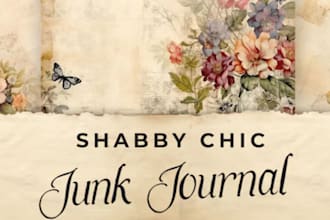 design digital vintage shabby chic junk journal printables, chic pages and cover
