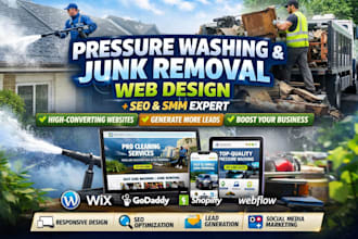 design pressure washing website junk removal commercial cleaning website and smm