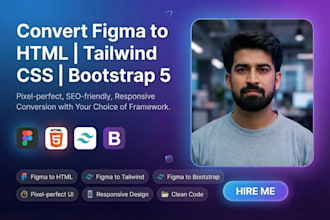 convert figma to html, psd to html with tailwind css or bootstrap