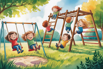 create watercolor children story book, book illustration, kids story book