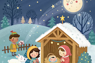 christmas children book illustration, bible illustration