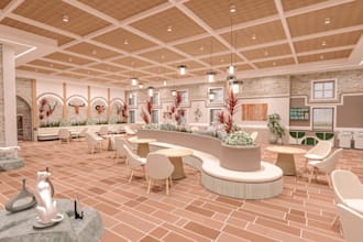 design 3d restaurant,lounge area,dining hall,cgi commercial interior,cafe render