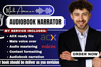 narrate fiction novel audiobook, male voice over, acx, audible novel audiobook