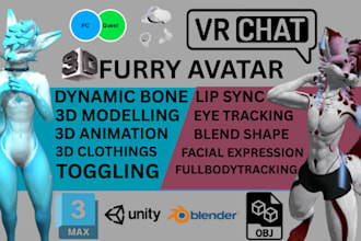 custom vrchat avatar, custom 3d furry avatar 3d vtuber model