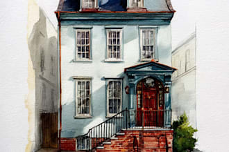 hand paint a watercolor house portrait