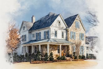do an watercolor house portrait
