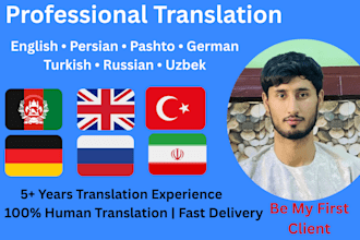 translate nglish, dari, persian, pashto, turkish, russian, german, and chinese