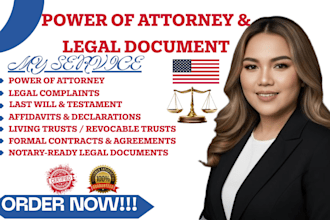 draft power of attorney, last will testament, trusts, complaint, notary service