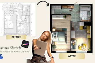 draw a clean 2d floor plan sketch from your measurements