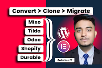 convert clone shopify, tilda, odoo, durable, mixo, bookmark to wordpress website