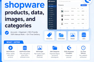 add shopware products, data, images, and categories