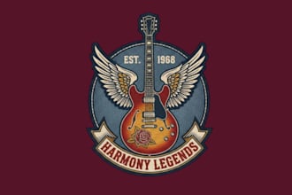 do vintage guitar logo design with unlimited review