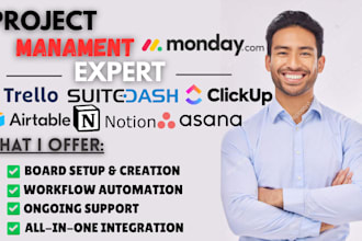 setup project on monday crm asana artable clickup notion slack virtual assistant