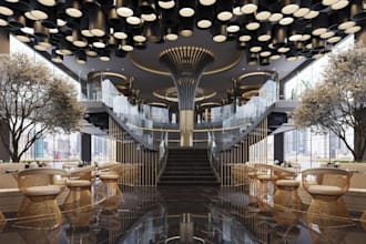 revamp 3d luxury restaurant, commercial interior, opulent living, cgi dining set