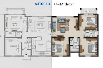 draw 2d floor plan, architectural house plan using autocad and chief architect