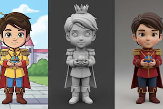 convert 2d to 3d character model design, sketch 3d head bust stl for 3d printing