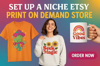set up a niche etsy print on demand store for tshirts, mugs and sweaters