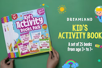 create word search, crossword kids activity book, puzzle book and colouring book