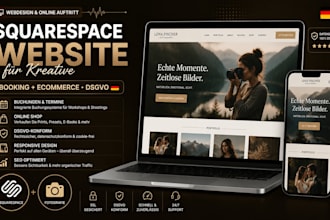 build a german squarepace website with booking and ecommerce for creatives brand